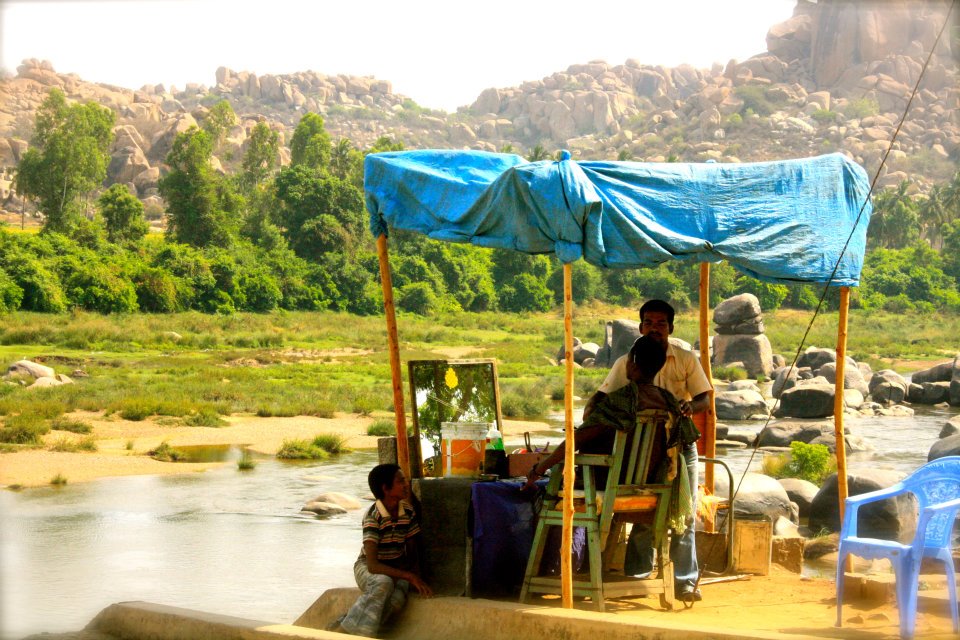 Hampi India barbershop river