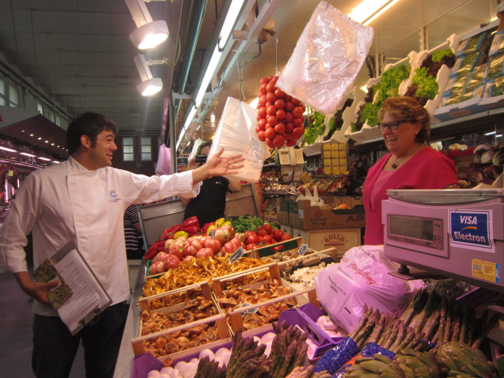 Girona Spain Chef Xavier Arrey in food market