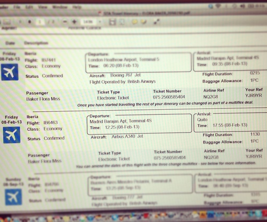 flight ticket Ecuador South America