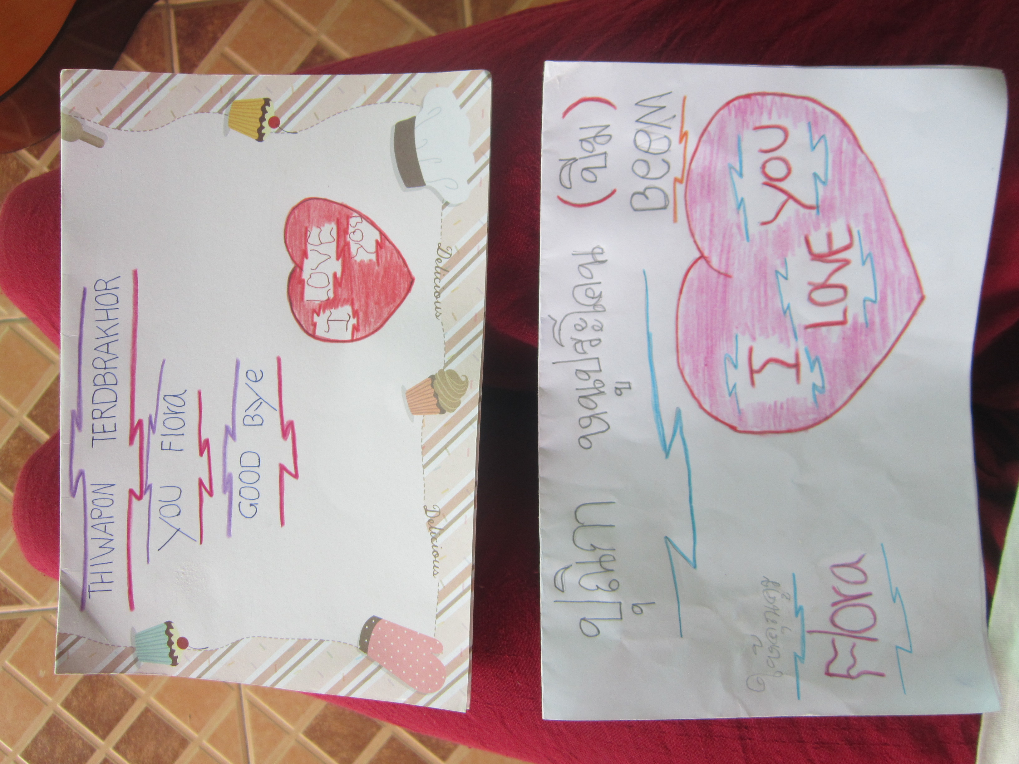 Goodbye cards from Thai school children in Nong Weang, Thailand