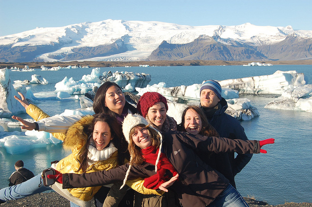 Worldwide Friends volunteers at Jokulsarlon icebergs in Iceland