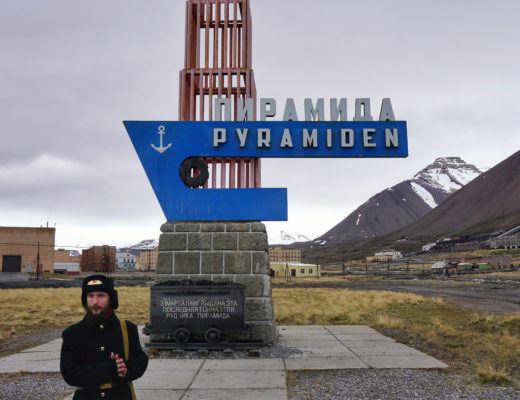 The welcome sign in Pyramiden, Svalbard